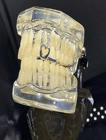 Y2k Hip Hop Gümüş Rengi Kalpli İkili Tooth Grillz Gems Diş Taşı - Görsel 8