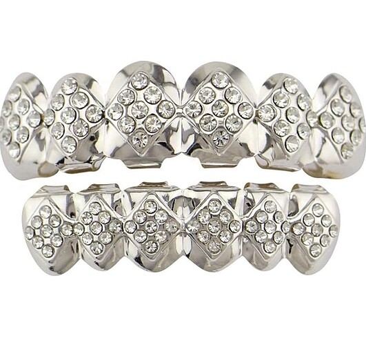 Y2k Hip Hop Kristal Taşlı Alt ve Üst İkili Tooth Grillz Gems Diş - Görsel 2