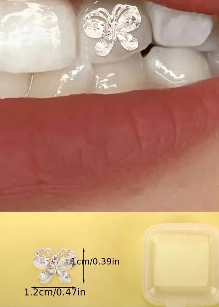 Y2k Coquette Kelebekli Taşlı Teeth Grillz Gems Diş Taşı Aksesuar - Görsel 4
