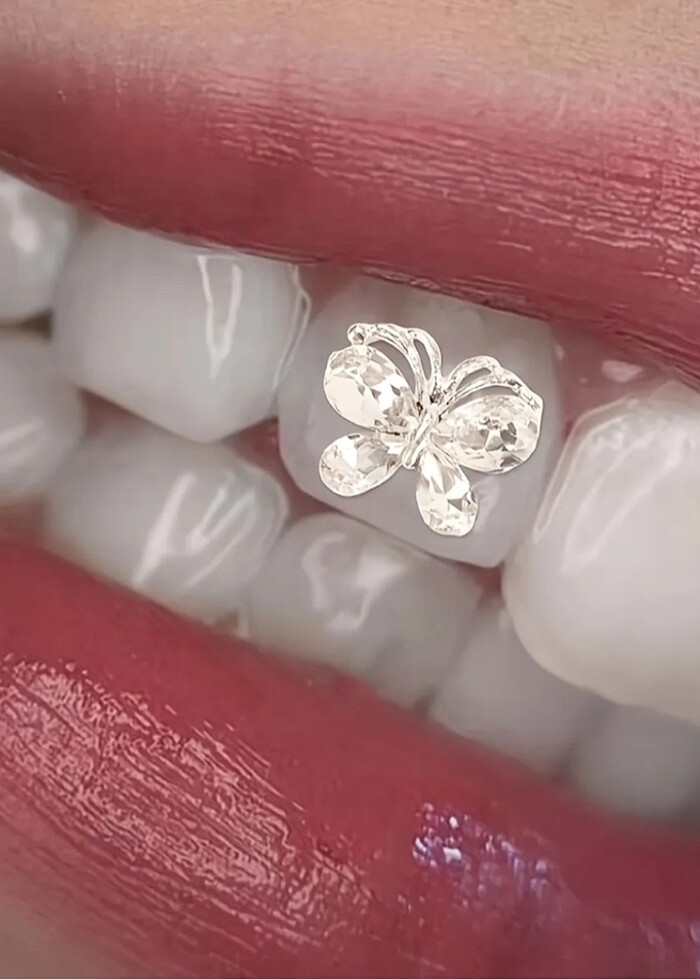 Y2k Coquette Kelebekli Taşlı Teeth Grillz Gems Diş Taşı Aksesuar - Görsel 3