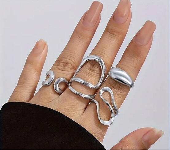 Y2k Wave Line Modern Minimal Silver Pinterest Yüzük Seti