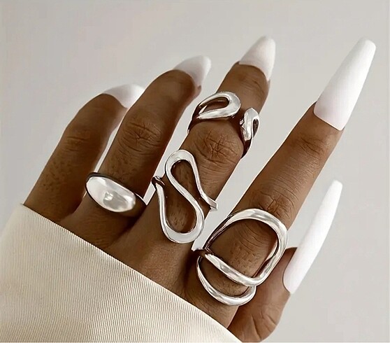 Diğer Y2k Wave Line Modern Minimal Silver Pinterest Yüzük Seti