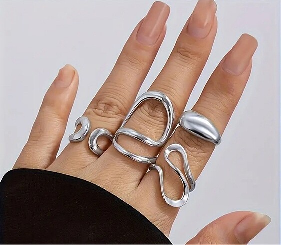  Beden beyaz Renk Y2k Wave Line Modern Minimal Silver Pinterest Yüzük Seti