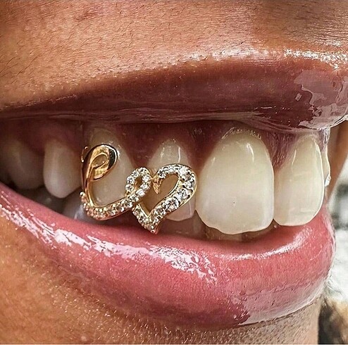 Y2k Hip Hop Gold Rengi Kalpli Taşlı Gems Tooth Grillz Diş Taşı A - Görsel 5