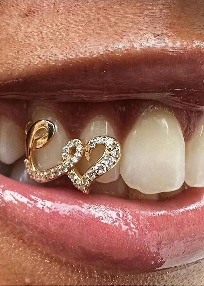 Y2k Hip Hop Gold Rengi Kalpli Taşlı Gems Tooth Grillz Diş Taşı A - Görsel 5