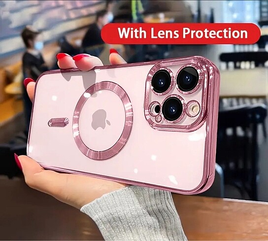 İthal Y2k Apple İphone 16 Pro Pembe Magnetic Telefon Kılıfı