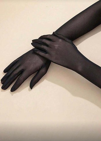 Drapeli Siyah Gotik Kadın Eldiven - Görsel 3