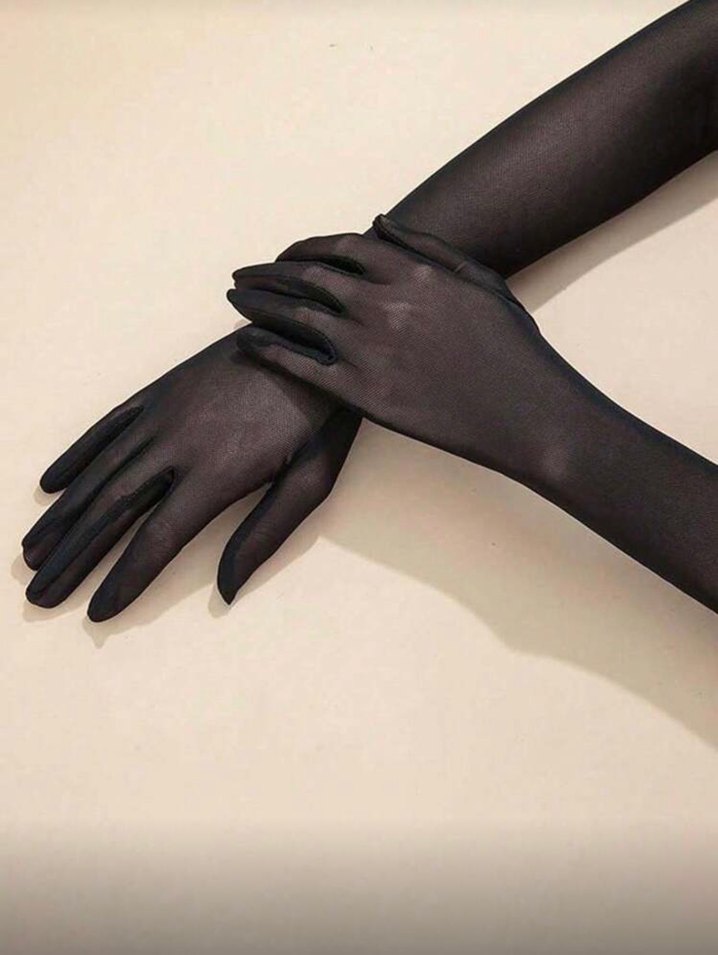 Drapeli Siyah Gotik Kadın Eldiven - Görsel 3