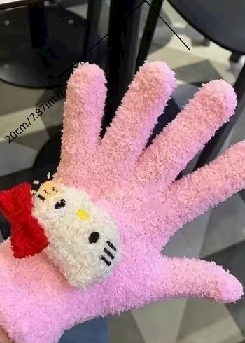 Y2k La Saade Hello Kitty Pembe Peluş Kış Eldivenleri - Görsel 3