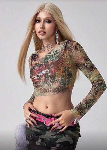 Rebel Soul La Saade Blouse-Y2K Transparan Mesh Kapüşon Crop Bluz - Görsel 3