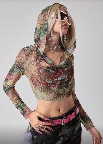 Rebel Soul La Saade Blouse-Y2K Transparan Mesh Kapüşon Crop Bluz - Görsel 5