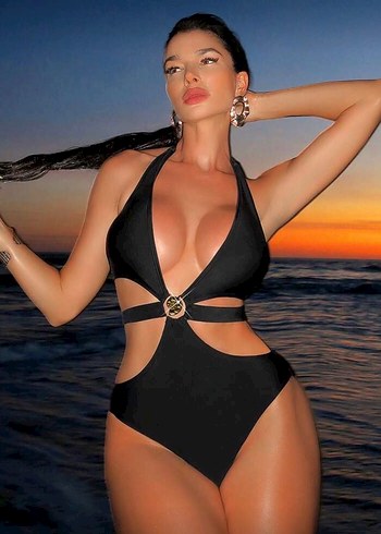 Black Venus Cut-Out La Saade Swimsuit-Siyah Halka Detay Mayokini - Görsel 6