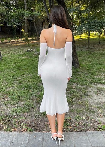 Beyaz Straplez Uzun Abiye Elbise - Görsel 6