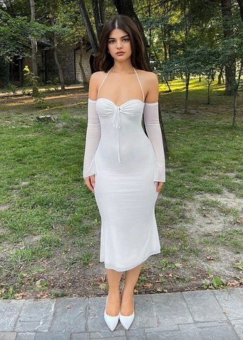 Beyaz Straplez Uzun Abiye Elbise - Görsel 5