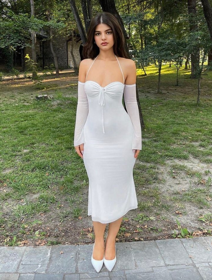 Beyaz Straplez Uzun Abiye Elbise - Görsel 5