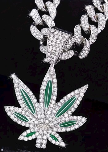 Y2k La Saade Yeşil Yaprak  Taşlı İced Put Premium Chain Kolye - Görsel 5