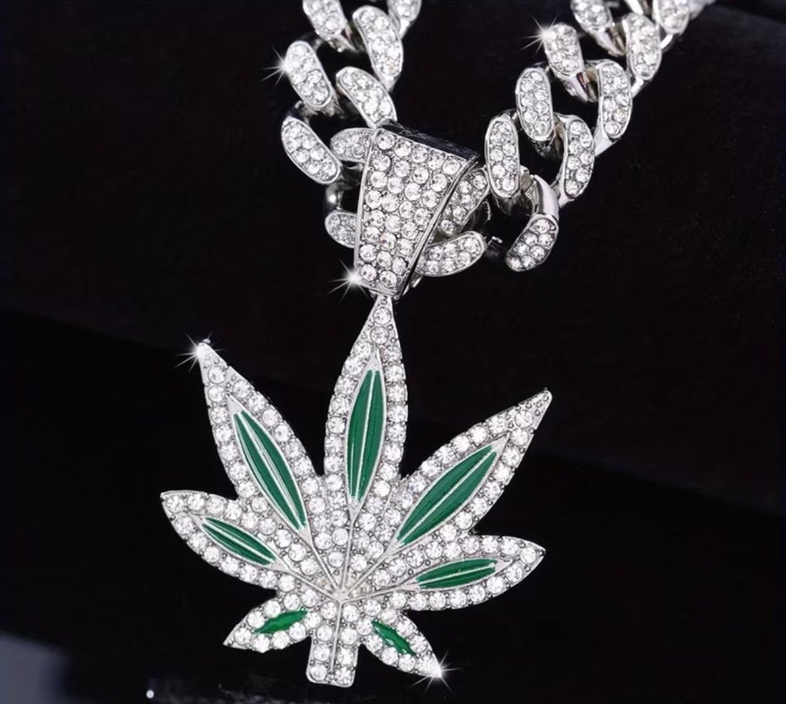 Y2k La Saade Yeşil Yaprak  Taşlı İced Put Premium Chain Kolye - Görsel 5