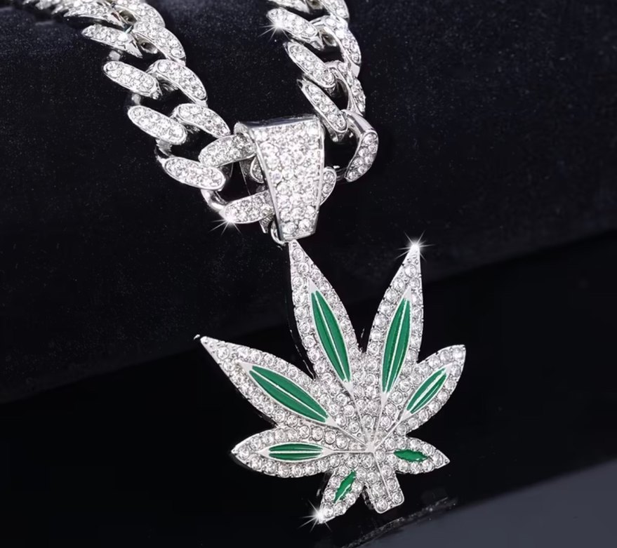 Y2k La Saade Yeşil Yaprak  Taşlı İced Put Premium Chain Kolye - Görsel 3