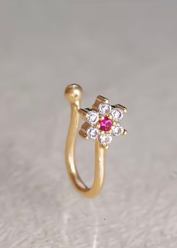 Y2k La Saade Çiçekli Taşlı Burun Hızma Piercing - Görsel 2