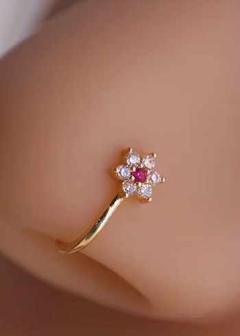 Y2k La Saade Çiçekli Taşlı Burun Hızma Piercing - Görsel 8