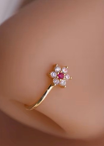 Y2k La Saade Çiçekli Taşlı Burun Hızma Piercing - Görsel 3