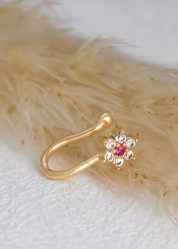 Y2k La Saade Çiçekli Taşlı Burun Hızma Piercing - Görsel 6