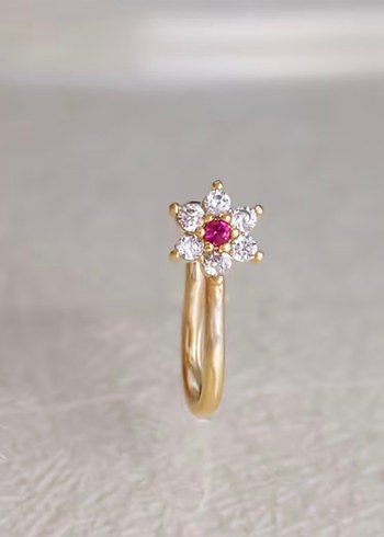 Y2k La Saade Çiçekli Taşlı Burun Hızma Piercing - Görsel 5