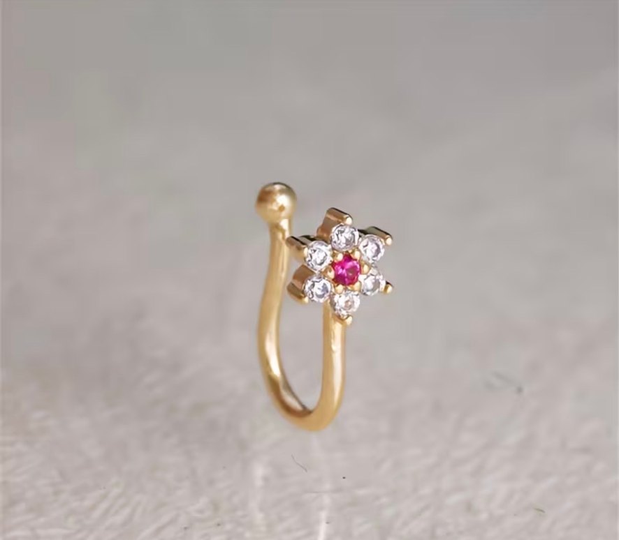 Y2k La Saade Çiçekli Taşlı Burun Hızma Piercing - Görsel 2