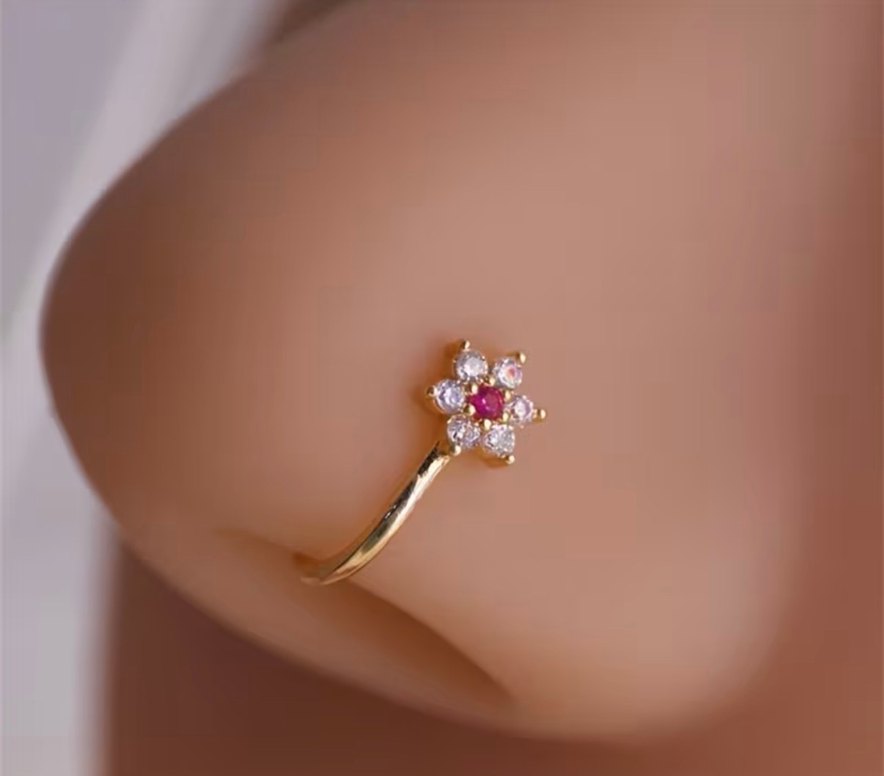 Y2k La Saade Çiçekli Taşlı Burun Hızma Piercing - Görsel 3