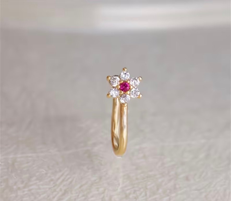 Y2k La Saade Çiçekli Taşlı Burun Hızma Piercing - Görsel 5