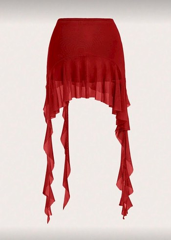 İthal La Saade Y2k Grunge Ruffle Kırmızı Püsküllü  Şort Etek - Görsel 2