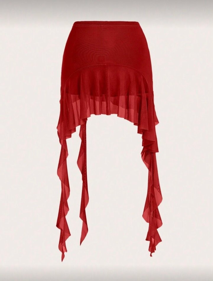 İthal La Saade Y2k Grunge Ruffle Kırmızı Püsküllü  Şort Etek - Görsel 2