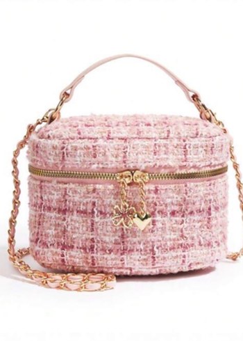 La Saade Pink Charm- Pembe Tüvit Fermuarı Charmlı El Kol Çantası - Görsel 2