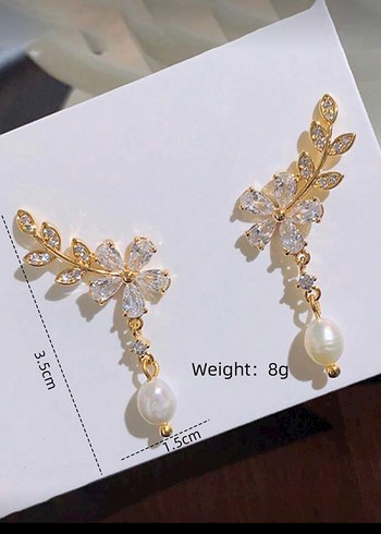 Bej Çiçek Desenli Boncuklu Midi Küpe - Görsel 3