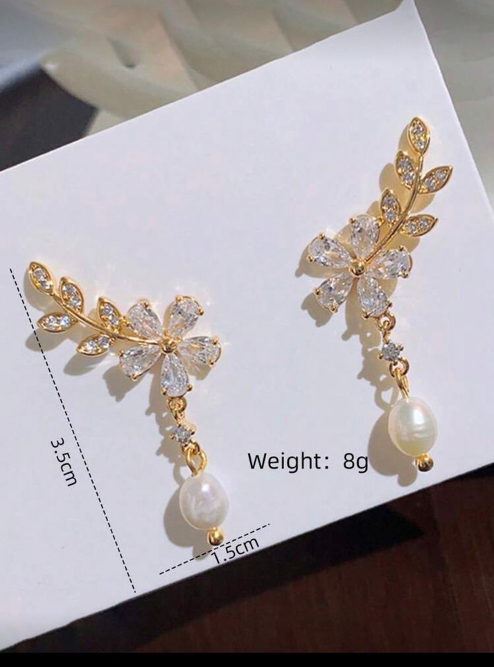 Bej Çiçek Desenli Boncuklu Midi Küpe - Görsel 3