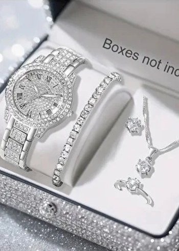 Beyaz Pullu Kadın Saati ve Takı Seti - Görsel 2