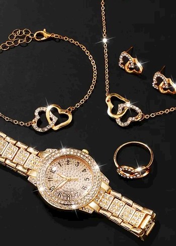 Altın Renkli Kadın Saat ve Takı Seti - Görsel 4