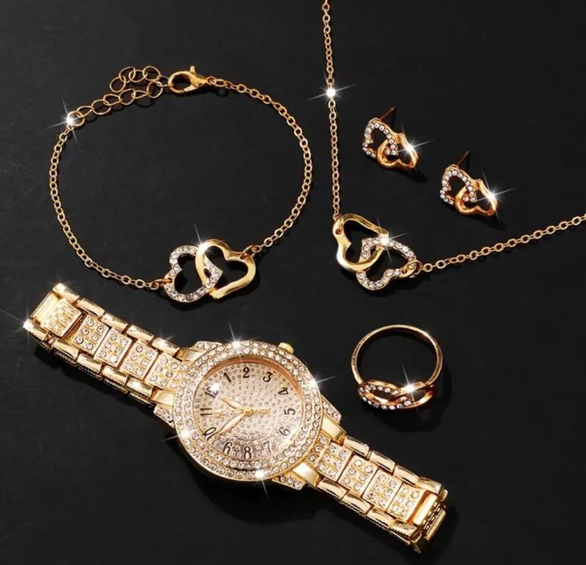 Altın Renkli Kadın Saat ve Takı Seti - Görsel 4