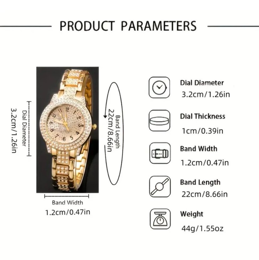Altın Renkli Kadın Saat ve Takı Seti - Görsel 5