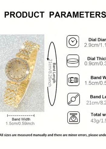Payetli Altın Renk Kadın Saat ve Bileklik Seti - Görsel 4