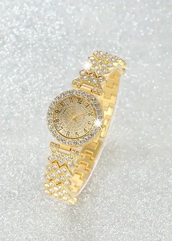 Payetli Altın Renk Kadın Saat ve Bileklik Seti - Görsel 5