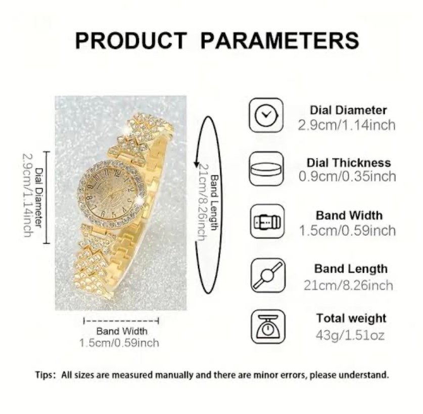 Payetli Altın Renk Kadın Saat ve Bileklik Seti - Görsel 4