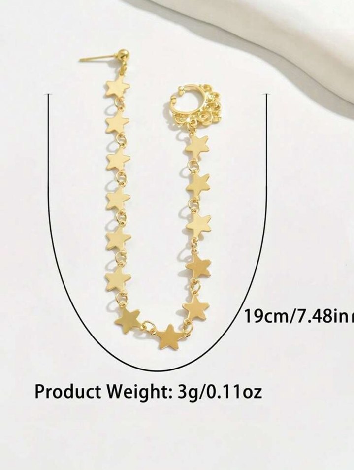 Zincir Detaylı Altın Renk Bohem Kadın Kulak Kıkırdak Küpesi - Görsel 4