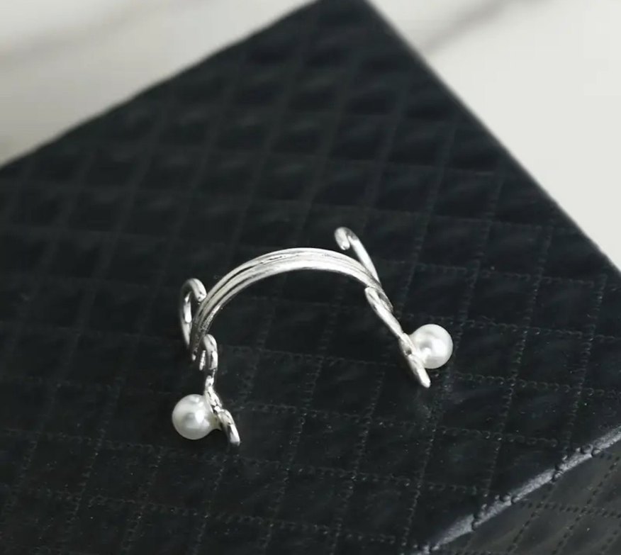 Nakışlı Boncuklu Minimalist Gri Beyaz Burun Piercing - Görsel 3