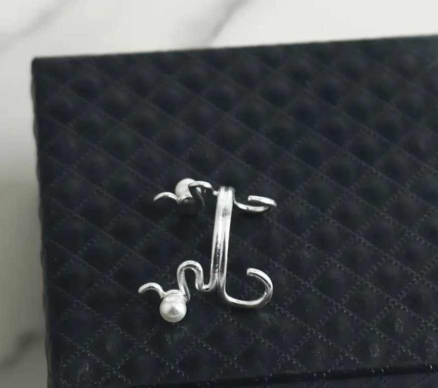 Nakışlı Boncuklu Minimalist Gri Beyaz Burun Piercing - Görsel 4