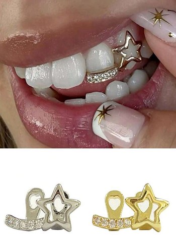 Parlak Altın Yıldız Grillz Diş Aksesuarı - Görsel 2