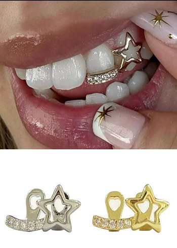 Parlak Altın Yıldız Grillz Diş Aksesuarı - Görsel 6