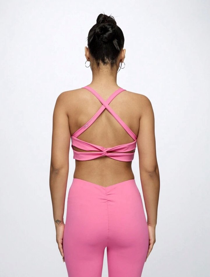 Pembe V Yakalı Kadın Spor Üstü - Görsel 2