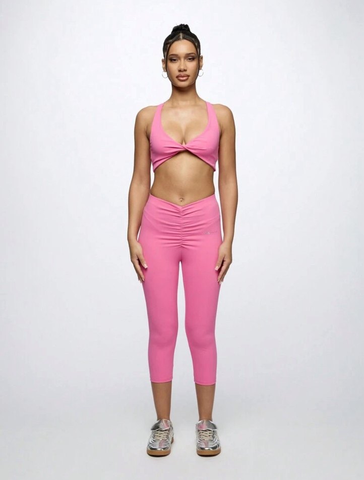 Pembe V Yakalı Kadın Spor Üstü - Görsel 3