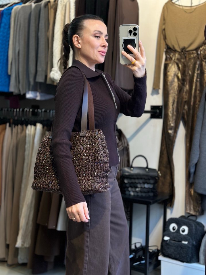 Örgü Kahverengi Kadın El Çantası - Görsel 2